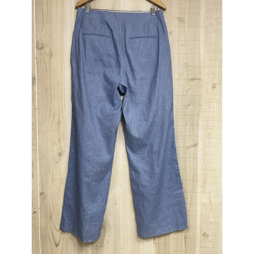 Ann Taylor Linen Trouser Pants 8 N B Blue Wide Leg Coastal Resort - Picture 2 of 10